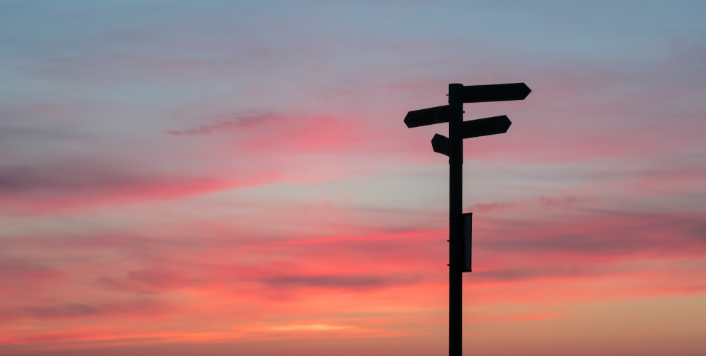 Sign post during sunset