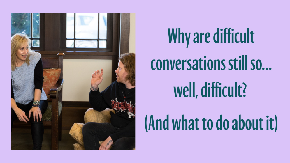 Two people sitting down approaching a difficult conversation