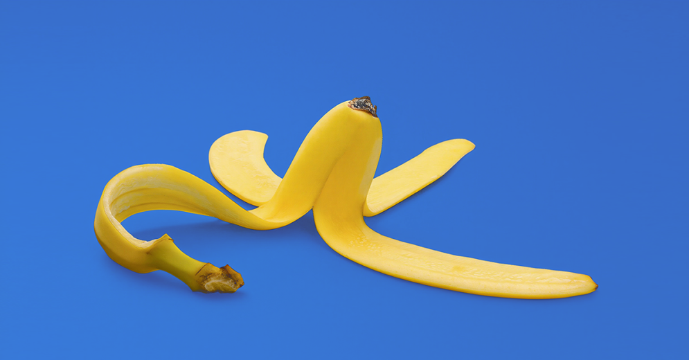 Image of banana split open and upside down