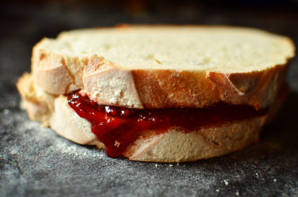 Picture of jam oozing out of a sandwich