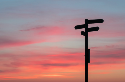 Sign post during sunset