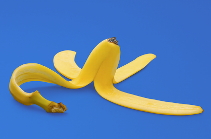 Image of banana split open and upside down